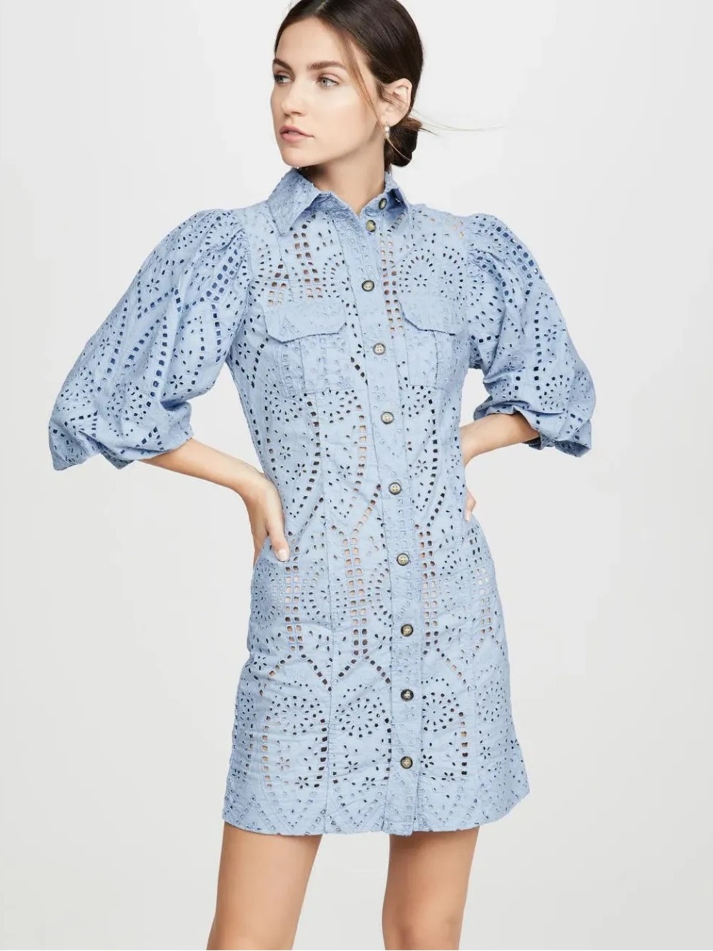 GANNI light blue eyelet mini dress NWT